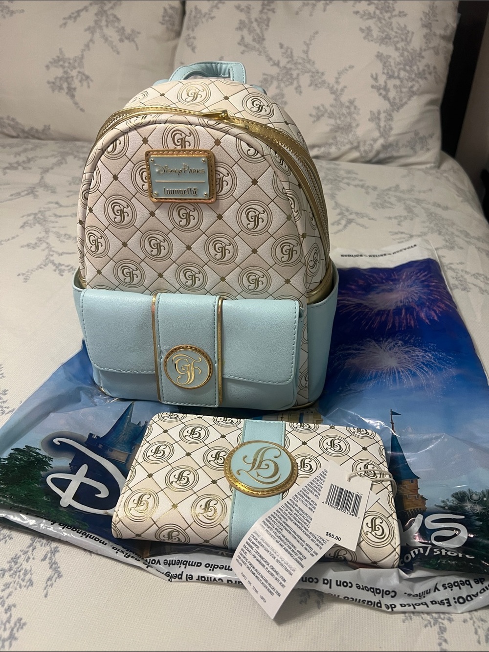 Disney Mini Backpack and Wallet Set in Light Blue and Cream